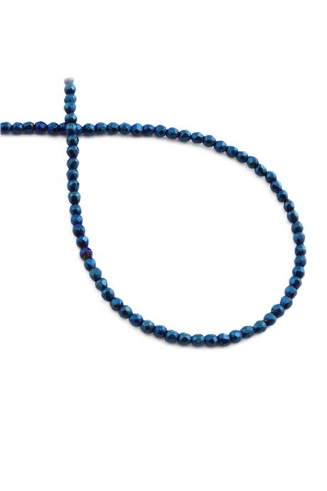 Hematite Natural Stone Shiny Blue Facet Cut 3mm String Of Beads
