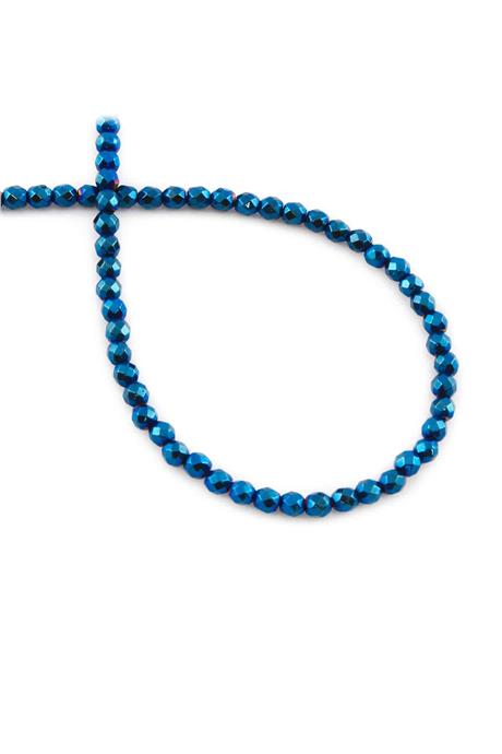 Hematite Natural Stone Shiny Blue Facet Cut 4mm String Of Beads