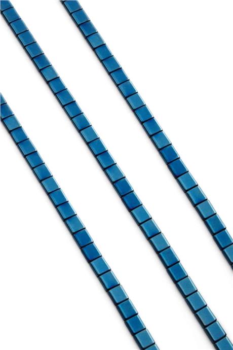 Hematite Natural Stone Shiny Blue Square Cut Double Hole 6x6mm String Of Beads