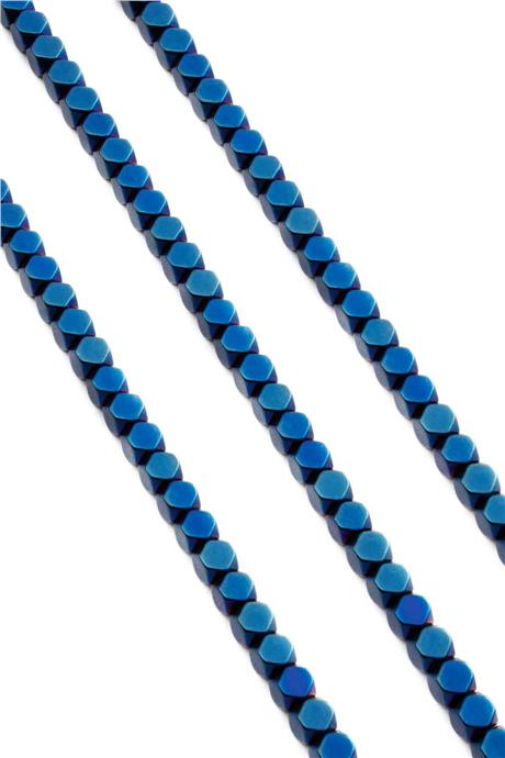 Hematite Natural Stone Shiny Blue Cube Cut 6x6mm String Of Beads