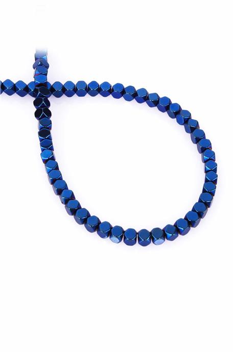 Hematite Natural Stone Shiny Blue Cube Cut 4x4mm String Of Beads