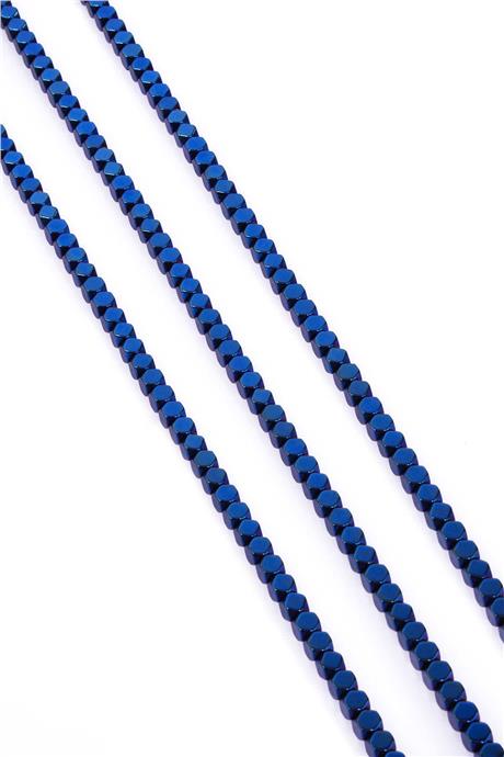 Hematite Natural Stone Shiny Blue Cube Cut 4x4mm String Of Beads