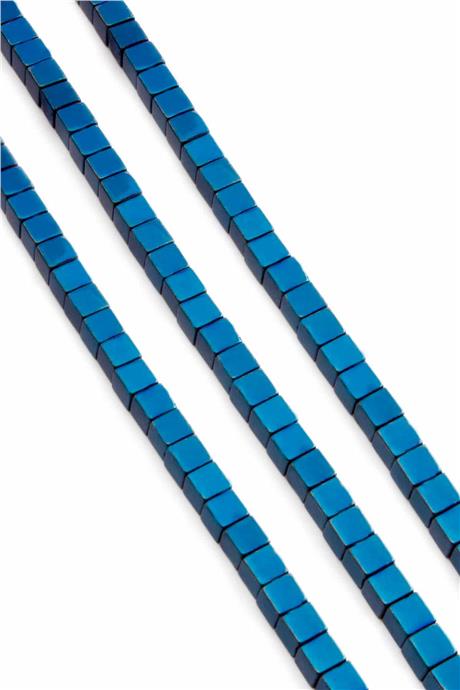 Hematit Taşı Küp Kesim Parlak Mavi 6x6mm Doğal Taş Dizi
