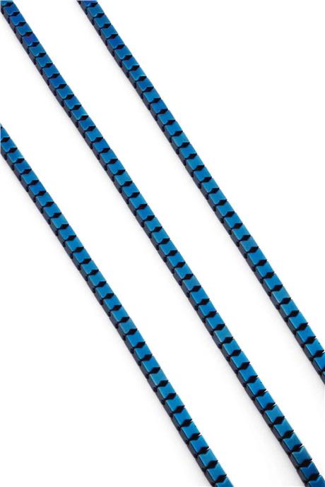 Hematite Natural Stone Shiny Blue Cube Cut 4x4mm String Of Beads