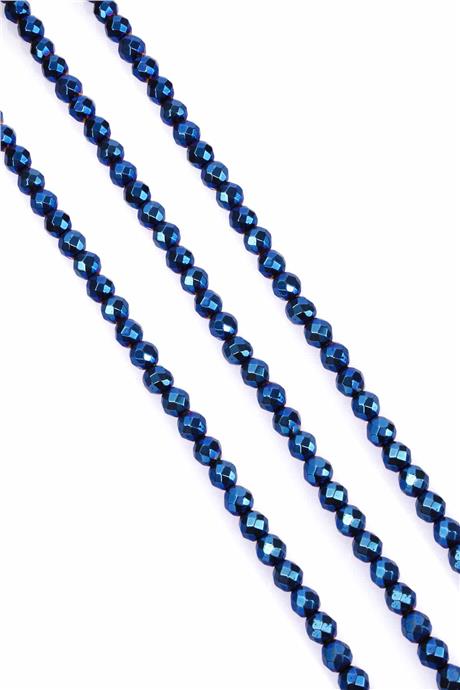 Hematite Natural Stone Shiny Blue Globe Facet Cut 6mm String Of Beads