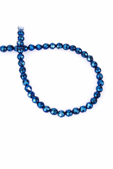 Hematite Natural Stone Shiny Blue Globe Facet Cut 6mm String Of Beads