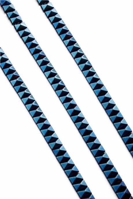 Hematite Natural Stone Shiny Blue Pyramid Cut 8x5mm String Of Beads