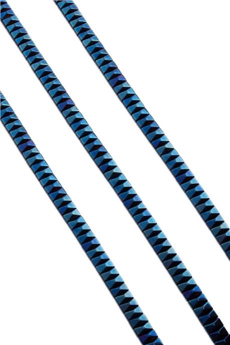 Hematite Natural Stone Shiny Blue Pyramid Cut Double Hole 6x3mm String Of Beads