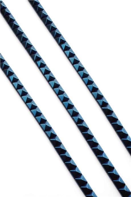 Hematite Natural Stone Shiny Blue Pyramid Square Cut Double Hole 6x6mm String Of Beads