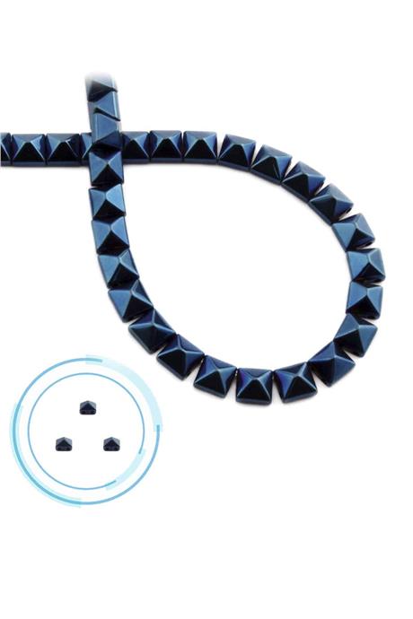 Hematite Natural Stone Shiny Blue Pyramid Square Cut Double Hole 6x6mm String Of Beads