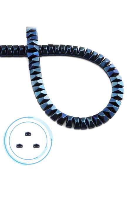 Hematite Natural Stone Shiny Blue Pyramid Cut Double Hole 6x3mm String Of Beads