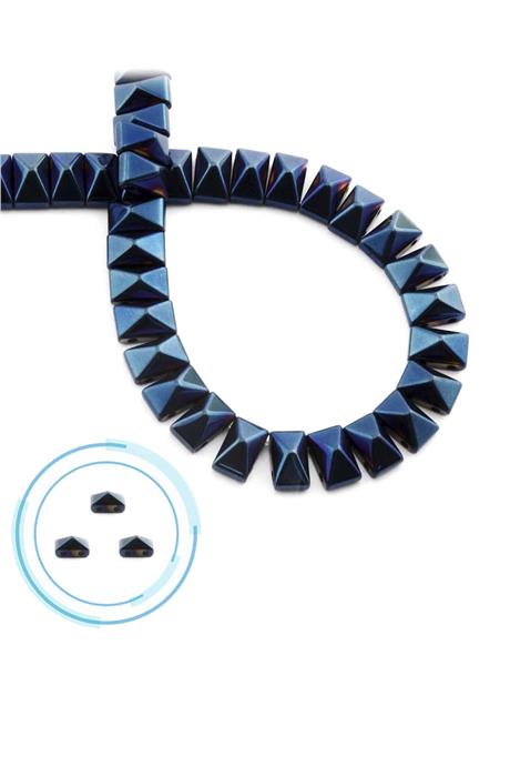 Hematite Natural Stone Shiny Blue Pyramid Cut 8x5mm String Of Beads