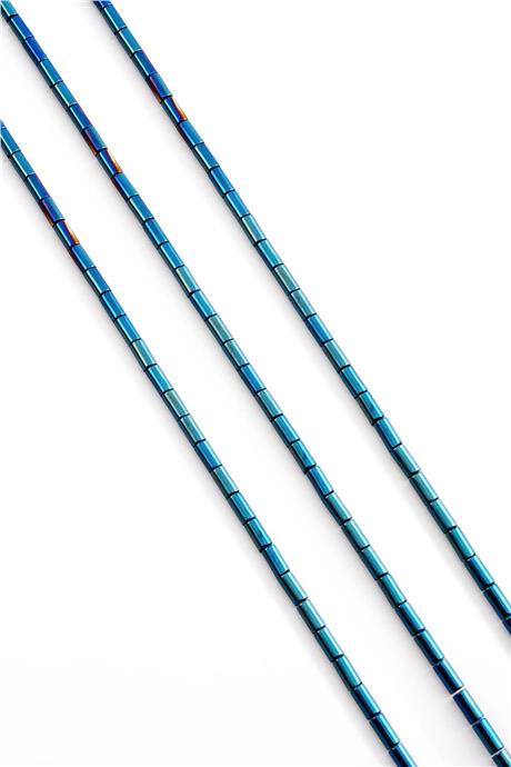 Hematite Natural Stone Shiny Blue Cylinder Cut 2x4mm String Of Beads