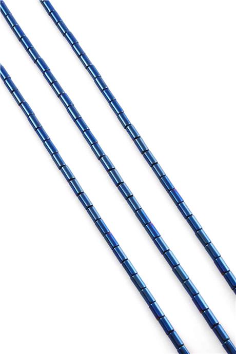 Hematite Natural Stone Shiny Blue Cylinder Cut 3x5mm String Of Beads