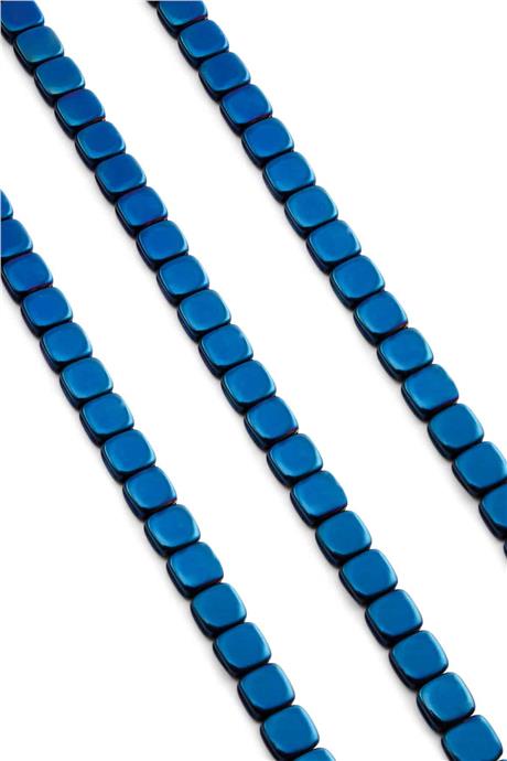 Hematite Natural Stone Shiny Blue Flat Square Cut 8x8mm String Of Beads