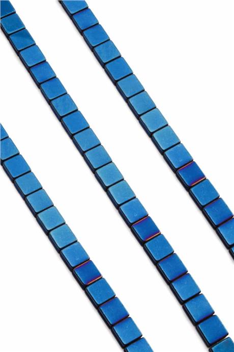 Hematite Natural Stone Shiny Blue Flat Square Cut 8x8mm String Of Beads