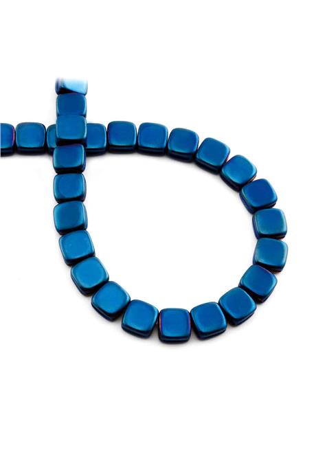 Hematite Natural Stone Shiny Blue Flat Square Cut 8x8mm String Of Beads