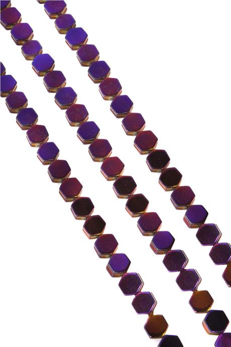 Hematite Natural Stone Shiny Purple Hexagon Cut 8x5mm String Of Beads