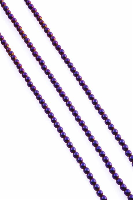 Hematite Natural Stone Shiny Purple Dark Globe Cut 4mm String Of Beads