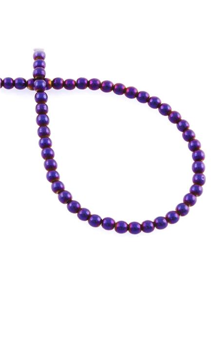 Hematite Natural Stone Shiny Purple Dark Globe Cut 4mm String Of Beads
