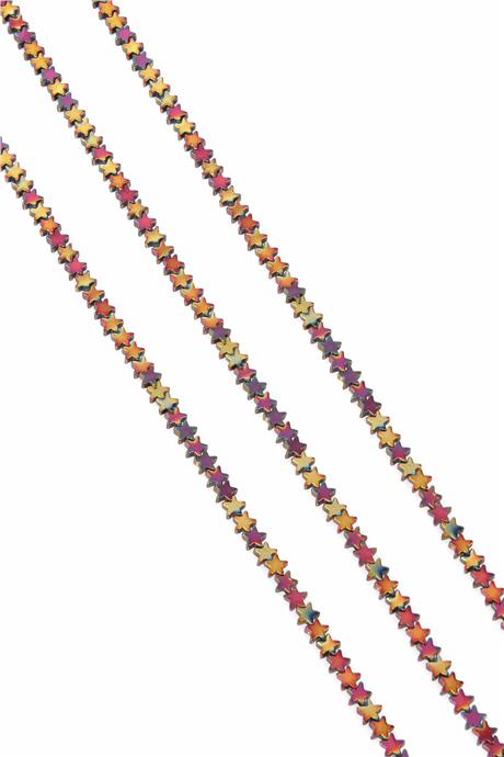 Hematite Natural Stone Shiny Pink Star Cut 4mm String Of Beads
