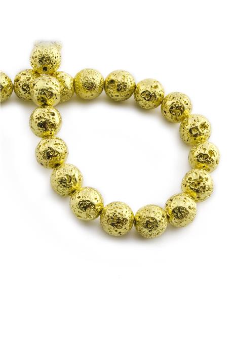 Hematite Natural Stone Shiny Rough Yellow Globe Cut 10mm String Of Beads