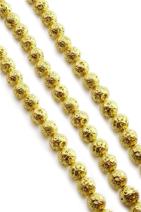 Hematite Natural Stone Shiny Rough Yellow Globe Cut 10mm String Of Beads