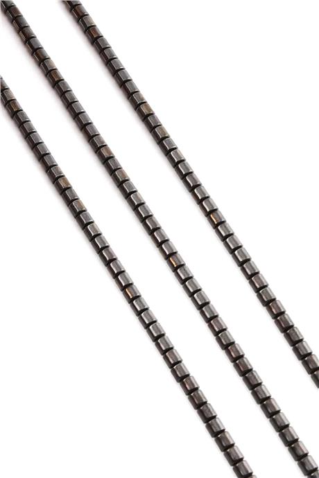 Hematite Natural Stone Shiny Black Cylinder Cut 4mm String Of Beads