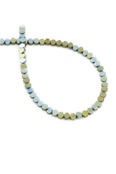 Hematite Natural Stone Shiny Water Green Hexagon Cut 4x4mm String Of Beads
