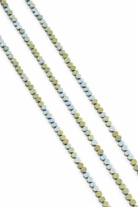 Hematite Natural Stone Shiny Water Green Hexagon Cut 4x4mm String Of Beads