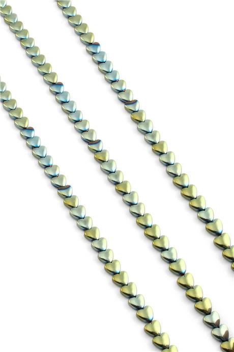 Hematit Taşı Kalp Kesim Parlak Yeşil 6mm Doğal Taş Dizi