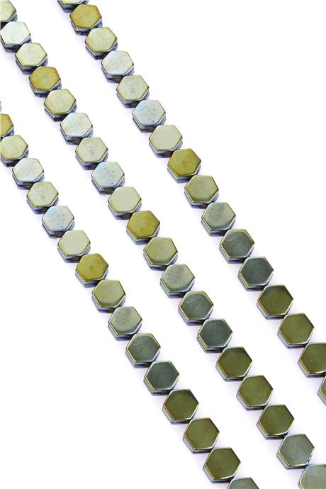 Hematite Natural Stone Shiny Green Hexagon Cut 8x5mm String Of Beads