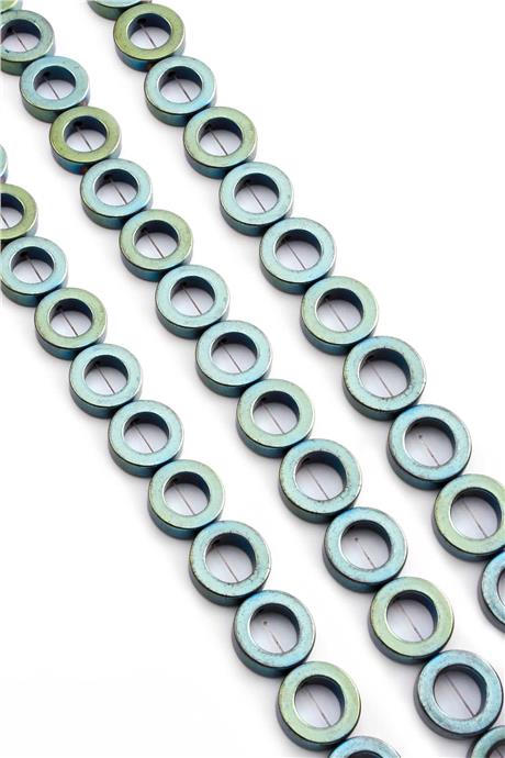 Hematite Natural Stone Shiny Green Circle Cut 14mm String Of Beads