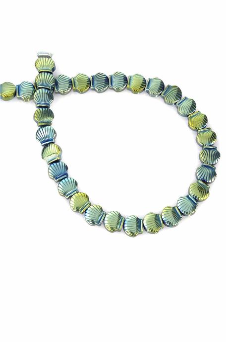 Hematit Doğal Taş Parlak Yeşil Deniz Tarağı Kesim 8mm Dizi [AA]