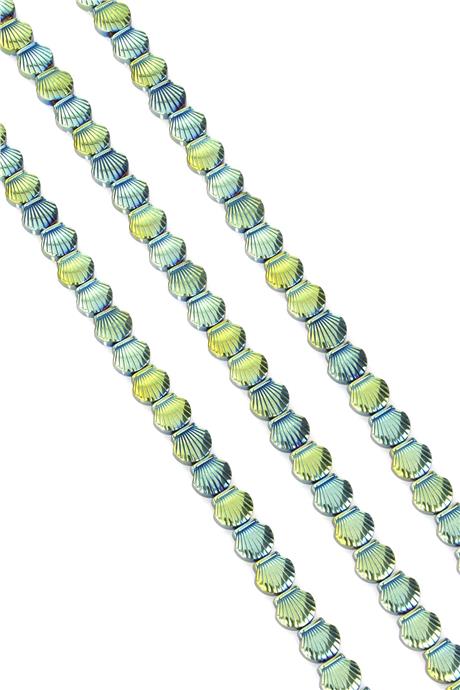 Hematit Doğal Taş Parlak Yeşil Deniz Tarağı Kesim 8mm Dizi [AA]