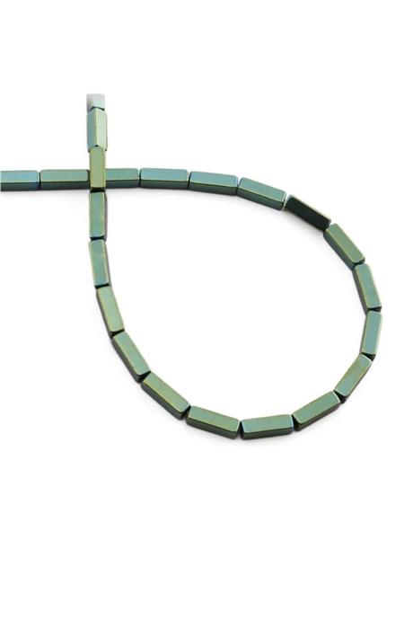 Hematite Natural Stone Shiny Green Rectangular Cut 3x9mm String Of Beads