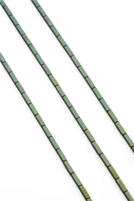 Hematite Natural Stone Shiny Green Rectangular Cut 3x9mm String Of Beads