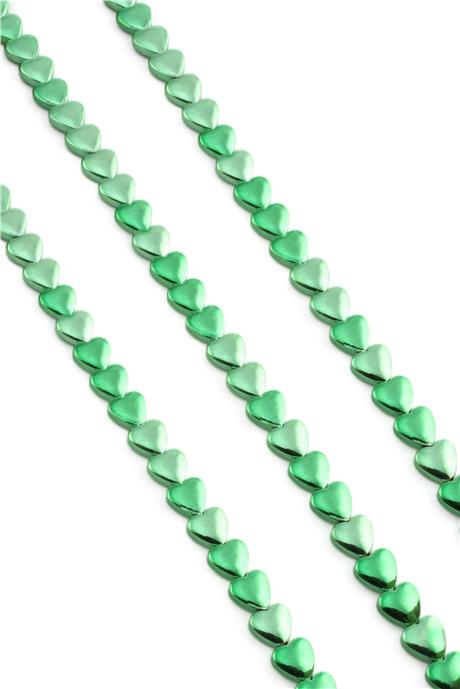 Hematite Natural Stone Shiny Green Heart Cut 8mm String Of Beads