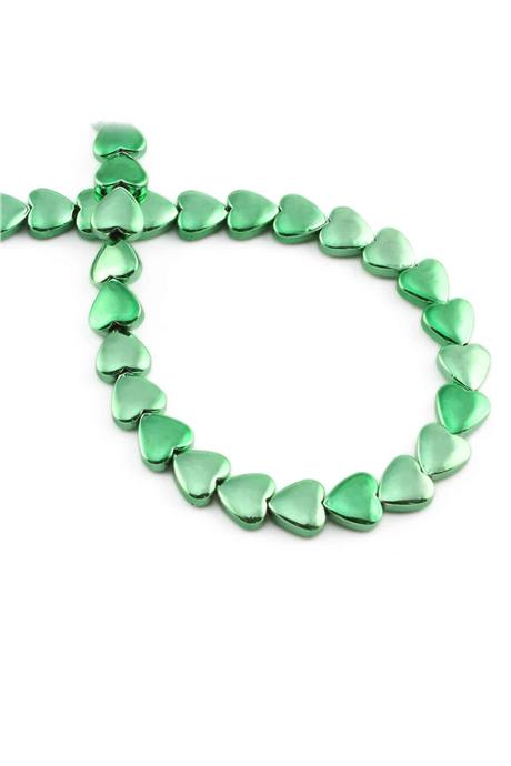 Hematite Natural Stone Shiny Green Heart Cut 8mm String Of Beads