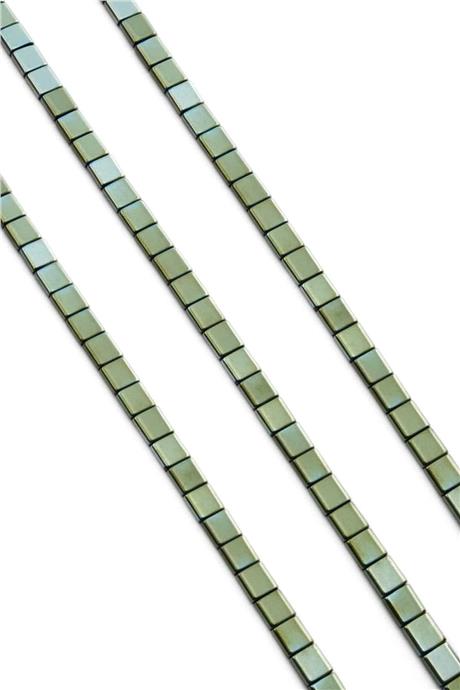 Hematite Natural Stone Shiny Green Square Cut Double Hole 6x6mm String Of Beads