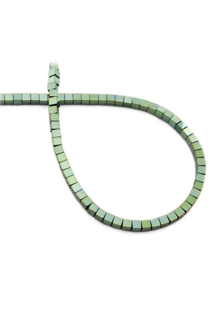 Hematite Natural Stone Shiny Green Cube Cut 3x3mm String Of Beads