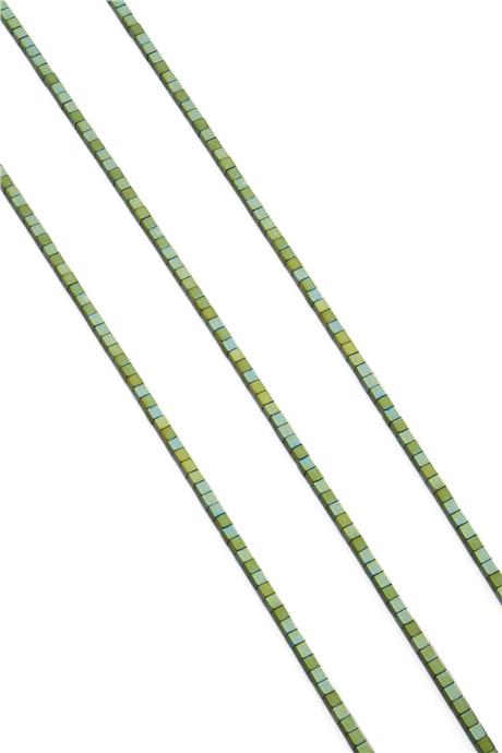 Hematite Natural Stone Shiny Green Cube Cut 2x2mm String Of Beads