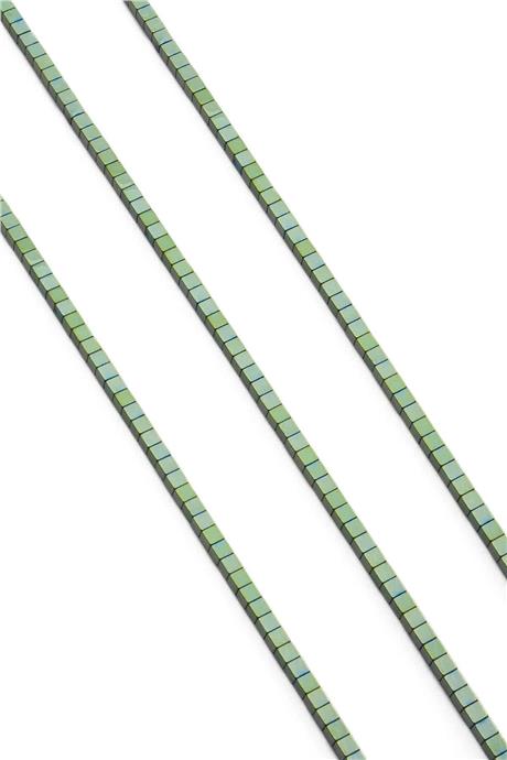 Hematite Natural Stone Shiny Green Cube Cut 3x3mm String Of Beads