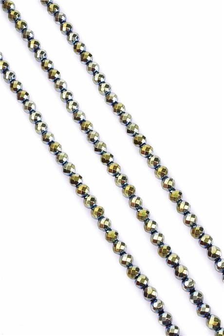Hematite Natural Stone Shiny Green Globe Facet Cut 6mm String Of Beads