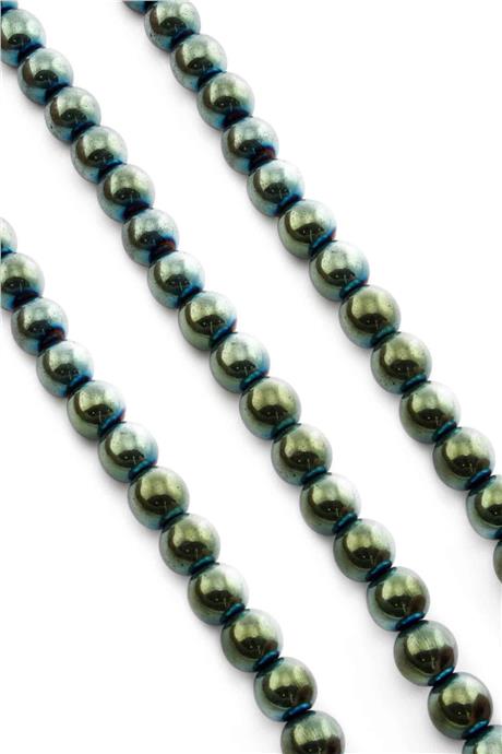 Hematite Natural Stone Shiny Green Globe Cut 10mm String Of Beads