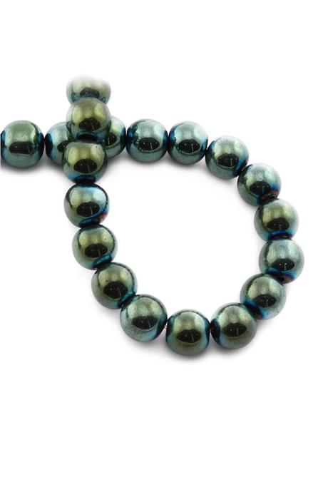 Hematite Natural Stone Shiny Green Globe Cut 10mm String Of Beads