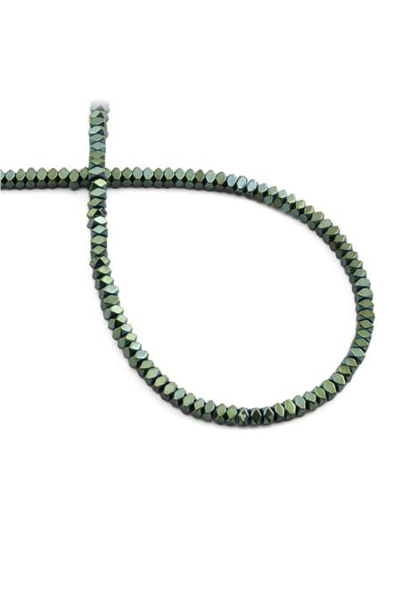Hematite Natural Stone Shiny Green Special Cut 3x2mm String Of Beads