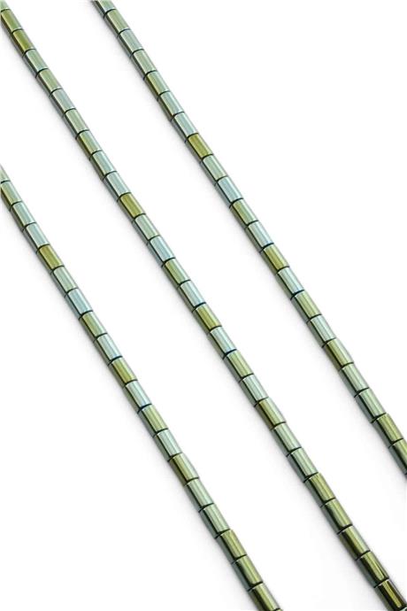 Hematite Natural Stone Shiny Green Cylinder Cut 4x6mm String Of Beads