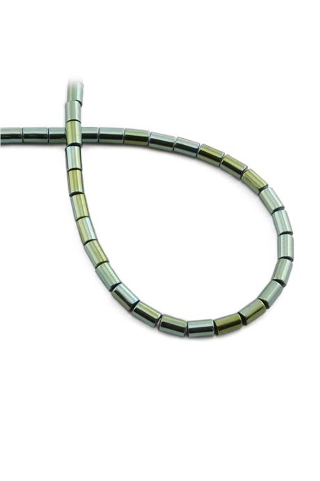 Hematite Natural Stone Shiny Green Cylinder Cut 4x6mm String Of Beads