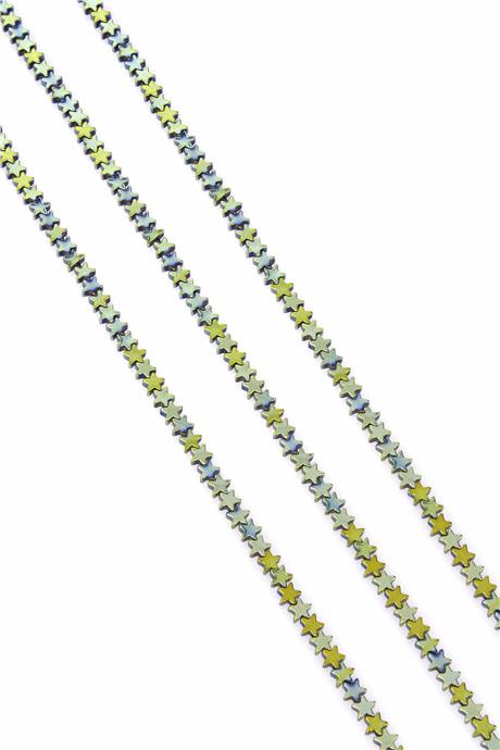 Hematite Natural Stone Shiny Green Star Cut 4mm String Of Beads